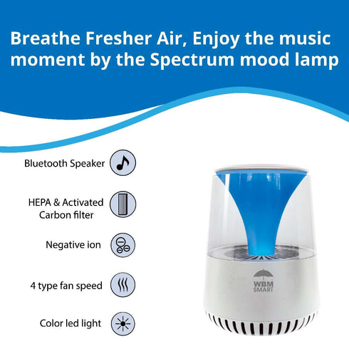 HEPA Air Purifier with Bluetooth Speaker - White | WBM SMART