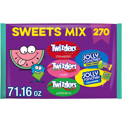 JOLLY RANCHER and TWIZZLERS Fruit Flavored Candy, Variety Pack, Fun Size, 270 pcs