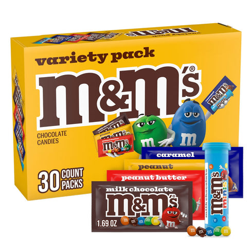 M&M’S Variety Pack Chocolate Candy, Full-Size – 30 Count Assorted Bags for Snacking & Sharing