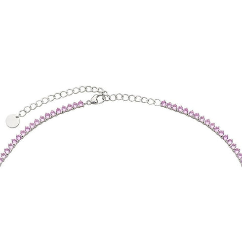 Lab Created Pink Sapphire Tennis Necklace in Sterling Silver