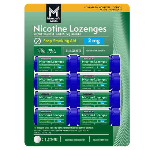 Member’s Mark Nicotine Lozenge 2 mg, Mint Flavor, 27 ct., 8-Pack – Helps Reduce Nicotine Cravings