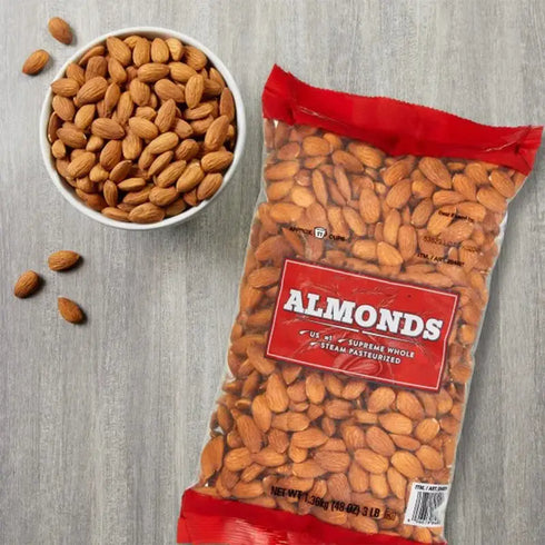 Premium Whole Almonds, 3 lbs - Unsalted, Crunchy Snack in Resealable Bag, Ready to Eat, Perfect for Snacking, Baking, Cooking, Salads, Desserts