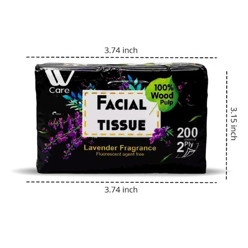 WBM Care Super Soft 2-Ply Facial Tissues with Lavender Fragrance, (Pack of 6) 200 Sheets per Box | 100% Natural Wood Pulp