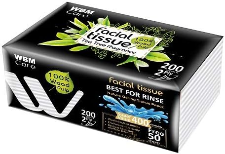 WBM Care Professional Facial Tissue with Tea Tree Fragrance, (Pack of 12) 200 Sheets per Box, Soft and Refreshing Tissues