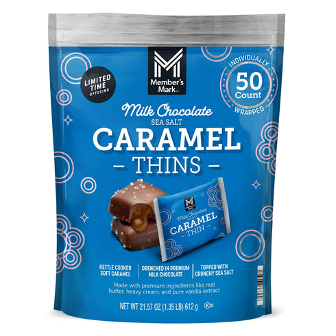 Member's Mark Milk Chocolate Sea Salt Caramel Thins, 50 Count
