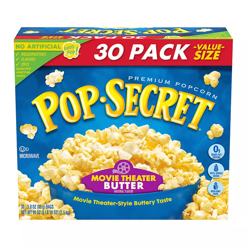Pop Secret Movie Theater Butter Microwave Popcorn, Sharing Bags – Classic Buttery Flavor (30 Pack)