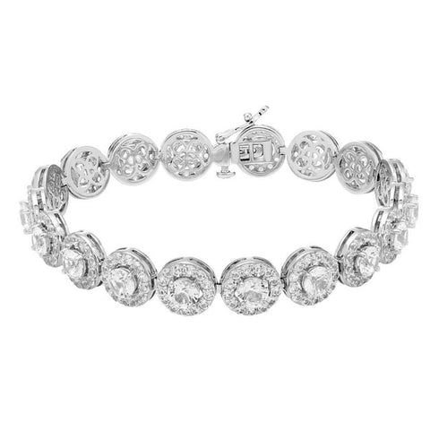 Lab Created Gemstone Halo Tennis Bracelet with Round Cut Stones