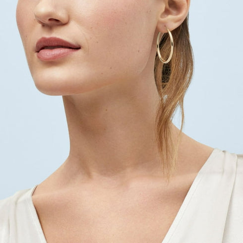 Oval Tube Hoop Earrings in Solid 14K Gold