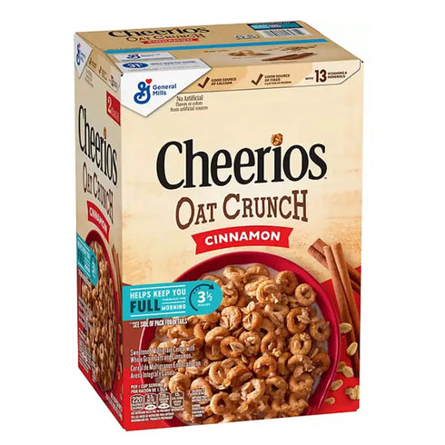 Cheerios Oat Crunch Cereal, Cinnamon, 59.5 oz - Crunchy Whole Grain Oats with Sweet Cinnamon Flavor, Perfect for Breakfast or Snacking