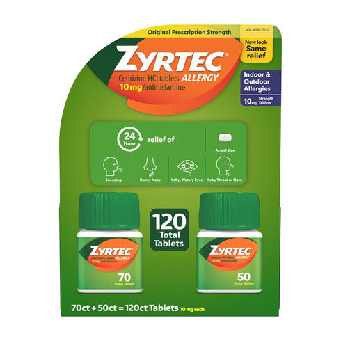 Zyrtec Antihistamine Allergy Tablets 10 mg, 120 ct. | 24-Hour Non-Drowsy Relief for Indoor & Outdoor Allergies