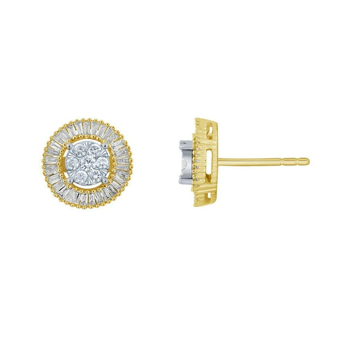 0.46 Carat Diamond Round and Baguette Cut Earrings in 14K Gold
