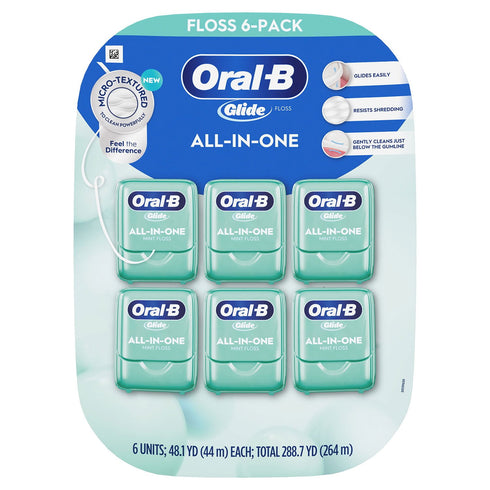 Oral-B Glide All-In-One Mint Flavor Dental Floss, 44 m, 6 pk