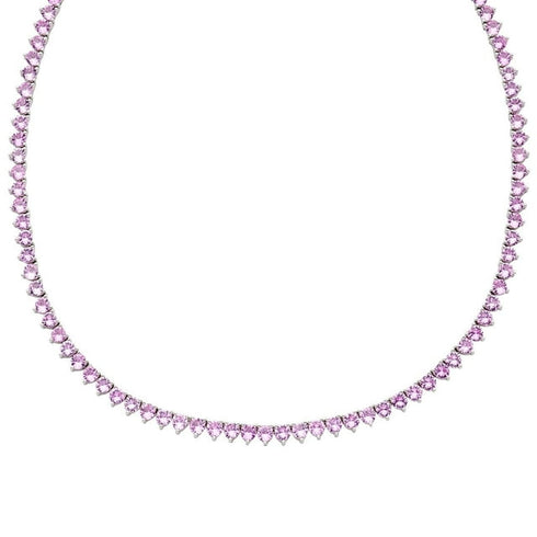 Lab Created Pink Sapphire Tennis Necklace in Sterling Silver