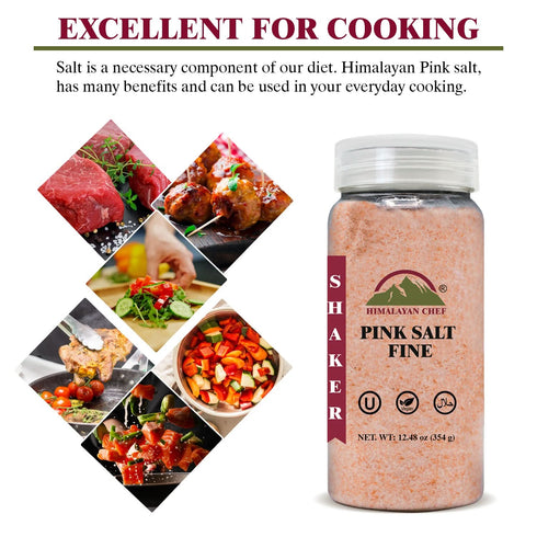 Himalayan Chef Fine Grain Pink Salt - 100% Natural Gourmet Salt with 84 Minerals, 12.5 oz Shaker