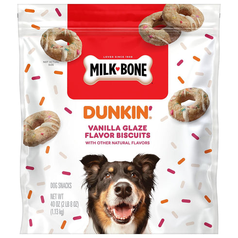 Milk-Bone Dunkin’ Vanilla Glazed Flavor Dipped Dog Treats, 40 oz – Crunchy Dog Biscuits