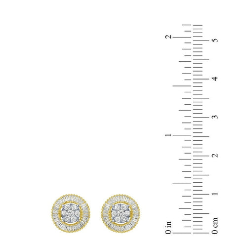 0.46 Carat Diamond Round and Baguette Cut Earrings in 14K Gold