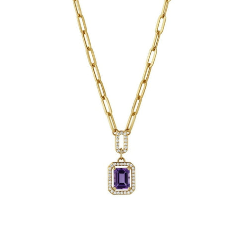 Amethyst & Diamond Paperclip Chain Necklace in 14K Gold