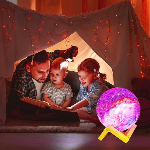 Himalayan Glow Kids Night Galaxy Lamp 5.9-inch 16 Colors LED 3D Star Moon Light with Wood Stand, Remote & Touch Control USB Rechargeable, White