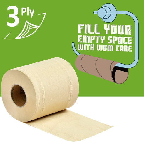 WBM Care Bamboo Toilet Tissue, Strong & Flexible 3-Ply, All Natural Tree Free and Septic Safe Paper Towels – 10 Rolls