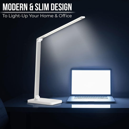 WBM SMART LED Table Lamp, Foldable Desk Lamp with Wireless Charger & USB Port