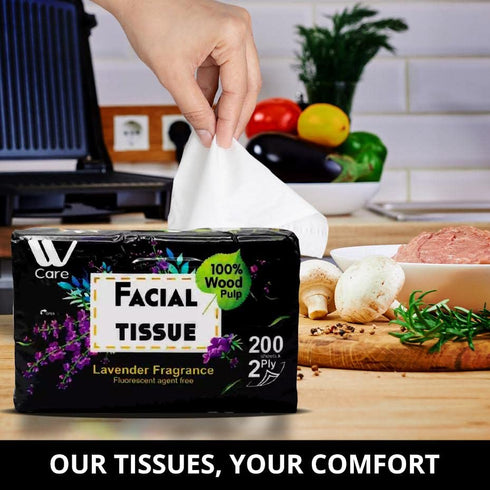 WBM Care Super Soft 2-Ply Facial Tissues with Lavender Fragrance, (Pack of 6) 200 Sheets per Box | 100% Natural Wood Pulp