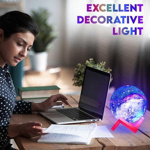 Himalayan Glow Kids Night Galaxy Lamp 5.9-inch 16 Colors LED 3D Star Moon Light with Wood Stand, Remote & Touch Control USB Rechargeable, White