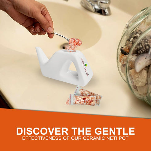 Natural Solution Ceramic Neti Pot Sinus Wash Salt Inhaler