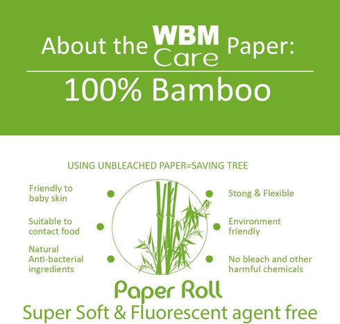 WBM Care Bamboo Toilet Tissue, Strong & Flexible 3-Ply, All Natural Tree Free and Septic Safe Paper Towels – 10 Rolls