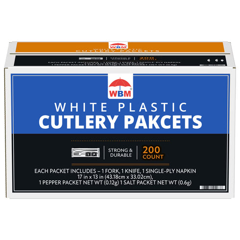 WBM White Plastic Cutlery Packets 200 ct.