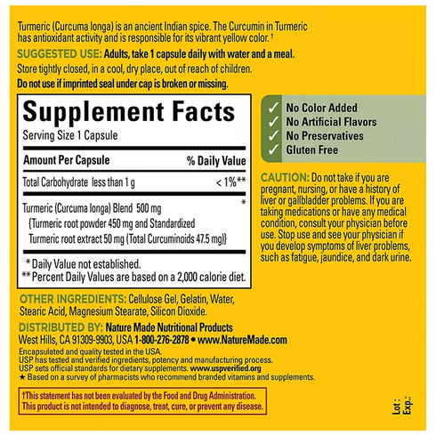 Nature Made Turmeric Curcumin 500mg Capsules, 180 ct