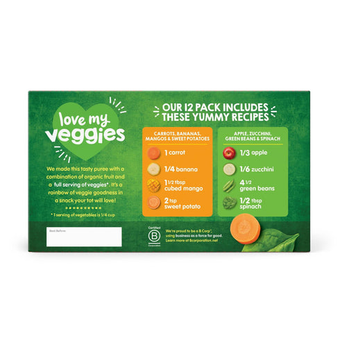 HappyTOT Organics Love My Veggies, Variety Pack, Stage 4 Pouch, 4.22 oz., 12 ct.