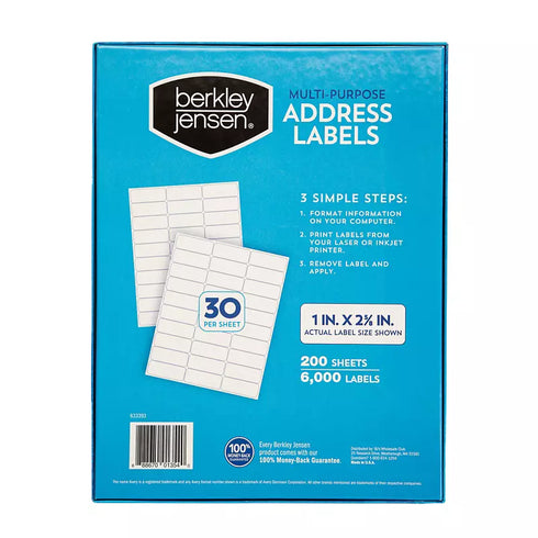 Berkley Jensen Multi-Purpose Address Labels, 6,000 ct – Self-Adhesive Mailing & Organization Labels