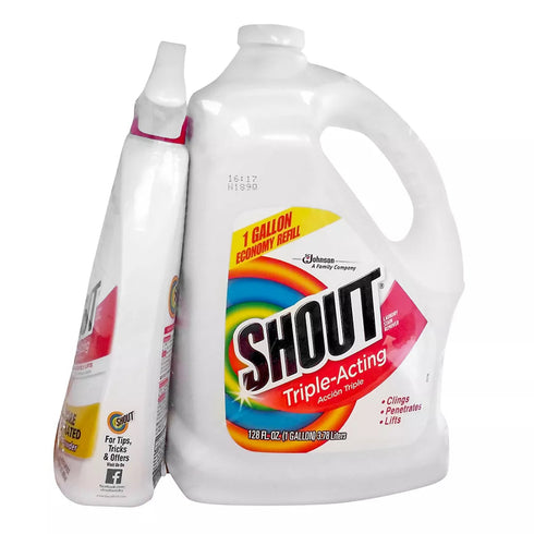 Shout Triple-Acting Laundry Stain Remover, 128 oz. Refill + 22 oz. Shout Trigger Spray