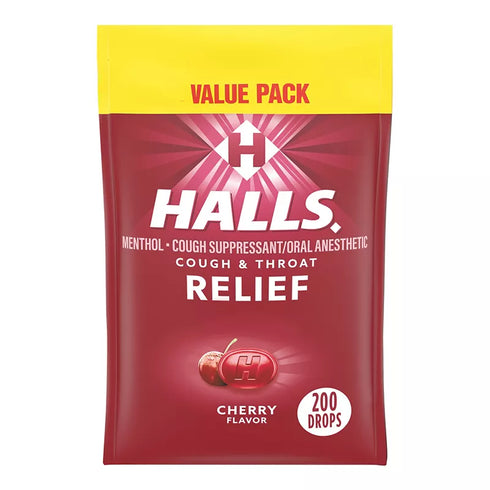 Halls Relief Cherry Flavor Cough Drops, Value Pack, 200 ct, Red