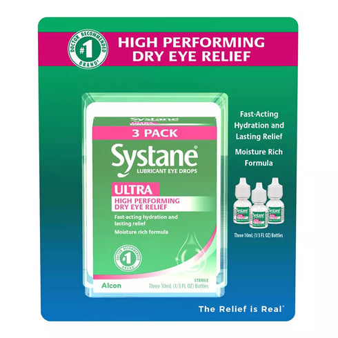 Systane Ultra Lubricant Eye Drops, Triple Action Relief, 3 Pack 10mL Each