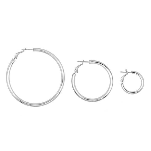 Italian Sterling Silver Hoop Earring Set | Polished Circle Earrings