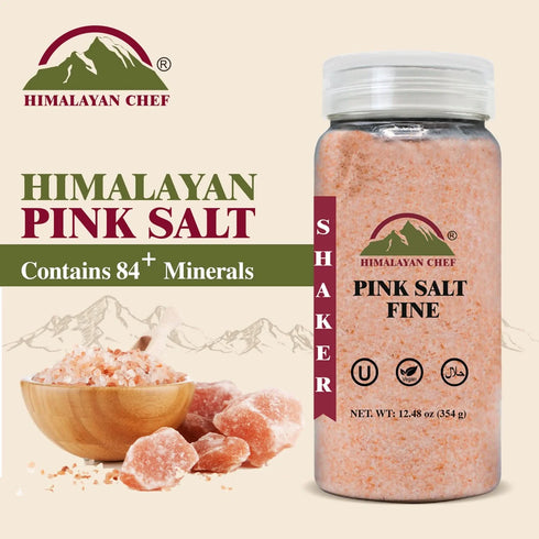 Himalayan Chef Fine Grain Pink Salt - 100% Natural Gourmet Salt with 84 Minerals, 12.5 oz Shaker