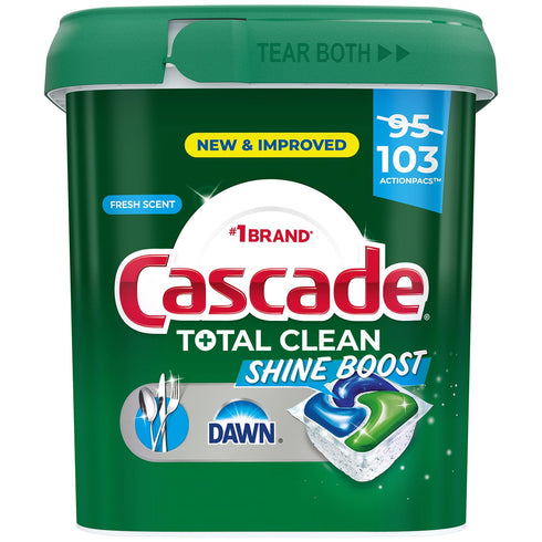 Cascade Total Clean Shine Boost ActionPacs Dishwasher Detergent – Fresh Scent, 103 Count
