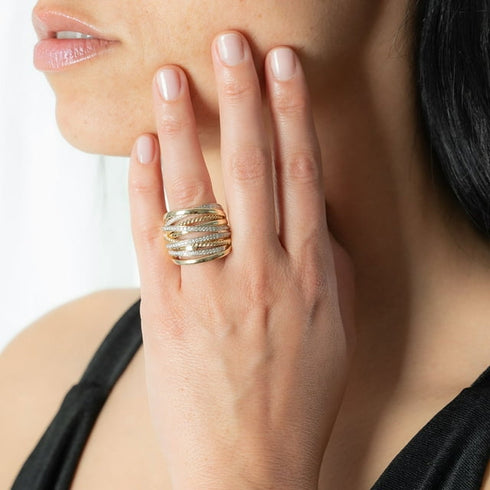 0.55 Carat Multi-Layer Criss-Cross Pave Diamond Ring in 14K Gold