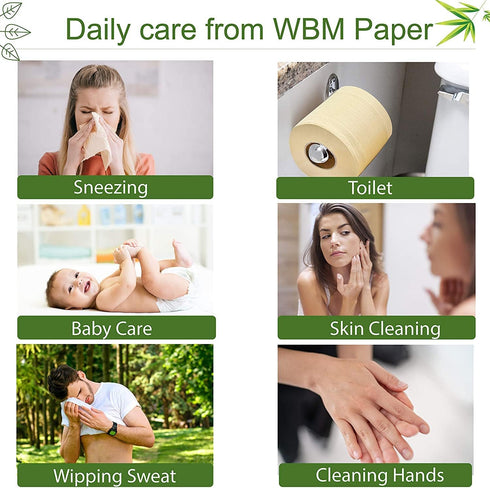 WBM Care Natural Bamboo Toilet Paper, 3-Ply Bath Tissue for Sensitive Skin, Food Grade Standard, 157 Sheets per Roll, Pack of 20 Rolls for a Total 3,140 Sheets