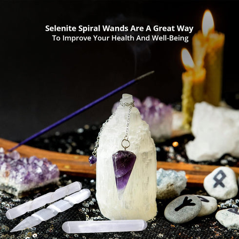 Selenite Wand & Spiral Wand - 3 Pcs | HIMALAYAN GLOW