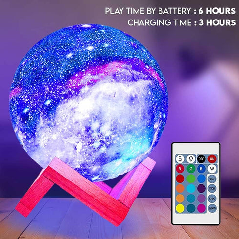 Himalayan Glow Kids Night Galaxy Lamp 5.9-inch 16 Colors LED 3D Star Moon Light with Wood Stand, Remote & Touch Control USB Rechargeable, White