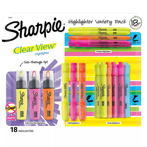 Sharpie Highlighter Variety Pack, 18 ct – Assorted Chisel Tip Highlighters for School & Office