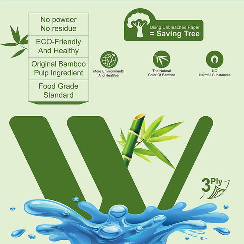 WBM Care Natural Bamboo Toilet Paper, 3-Ply Bath Tissue for Sensitive Skin, Food Grade Standard, 157 Sheets per Roll, Pack of 20 Rolls for a Total 3,140 Sheets