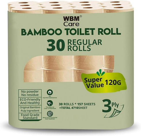 WBM Care Abundance Bamboo Toilet Paper, 10 Super Rolls, 150 Sheets per Roll