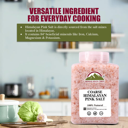 Himalayan Chef Coarse Grain Pink Salt – 5 lb Plastic Jar | Pure, Natural & Kosher Cooking Salt