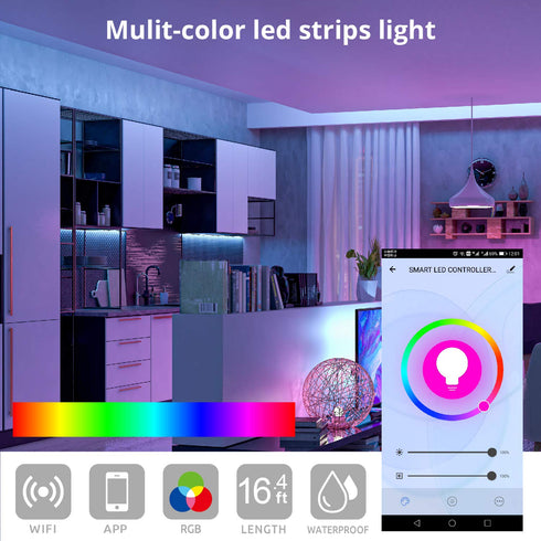 RGB LED Strip Lights Remote Control 16.4 ft | WBM SMART