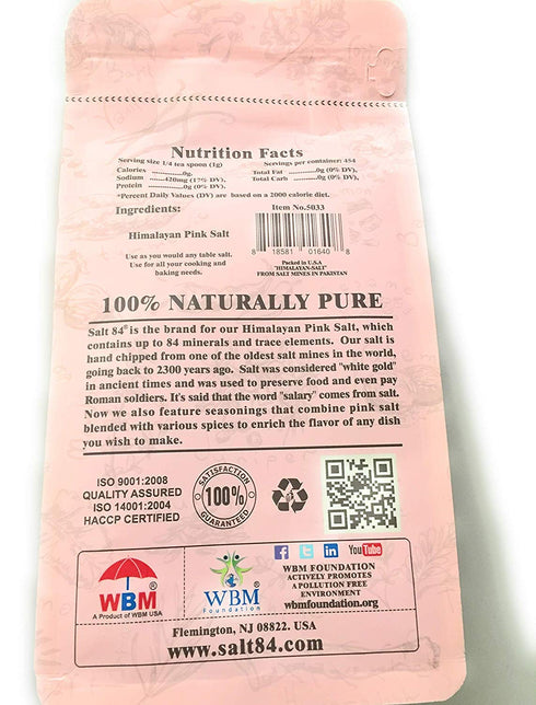 SALT 84 Himalayan Pink Salt Fine Grain Gourmet Cooking Salt, 1 lb – Pure Mineral-Rich Seasoning