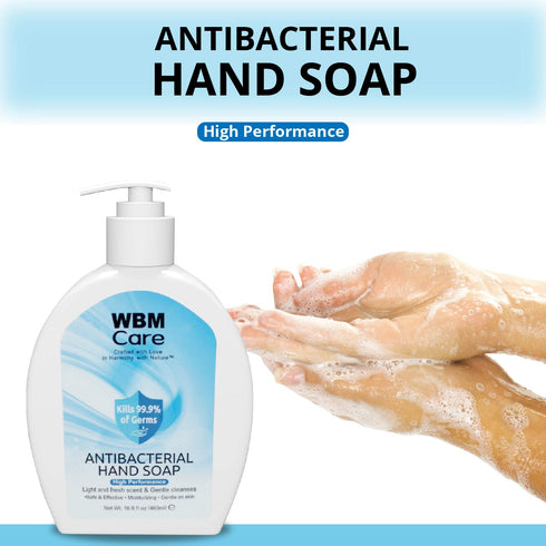 WBM Care Liquid Hand Soap, 15.55 oz Bottle – Gentle Cleanser with Light Fresh Scent
