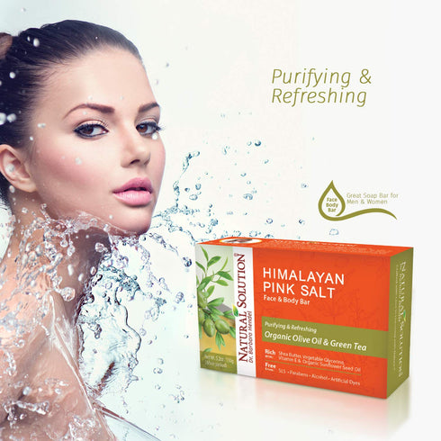 Himalayan Pink Salt Body Soap Bar with Olive Oil & Green Tea - Moisturizing Gentle Cleanser for All Skin Types